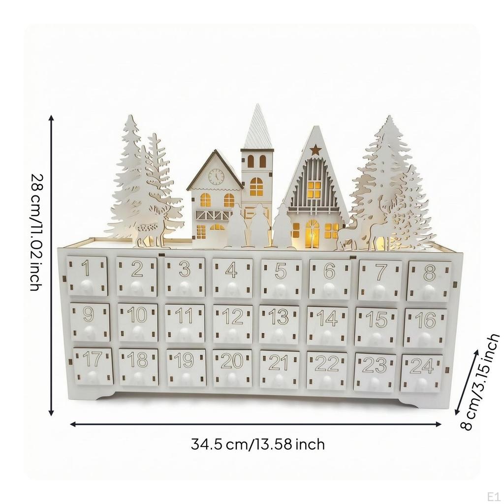 Advent Calendar with Drawers Fillable Wooden Reusable Decor for Families, Kids,