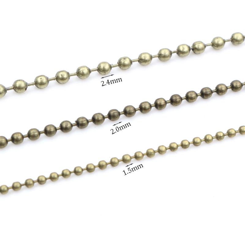 5 Meters/lot 1.5mm 2.0mm 2.4mm Gold Bronze Silver Plated  5 Colors Ball Beads Chain Necklace Beaded DIY Jewelry Findings