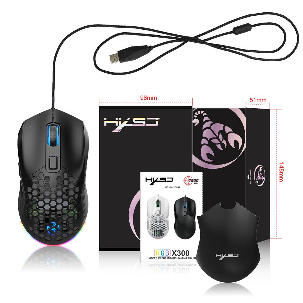 New X300 Hollowed Out Wired Esports MOUSE RGB Luminous Lightweight Gaming Mouse
