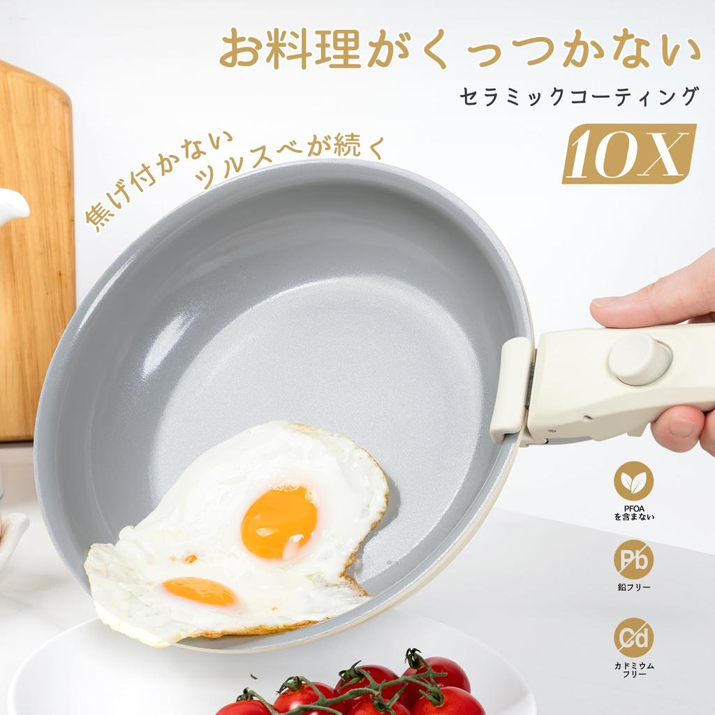 MICHELANGELO Frying Pan Set (20cm, 24cm, 28cm) - Induction and Gas Stove Compatible - Ceramic Coating - Detachable Handle - Lightweight - Durable