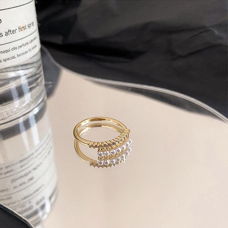 Adjustable Pearl Open Ring Women's INS Simple Delicate Temperament Fashion Personality Design Wedding Party Daily Hand Jewelry