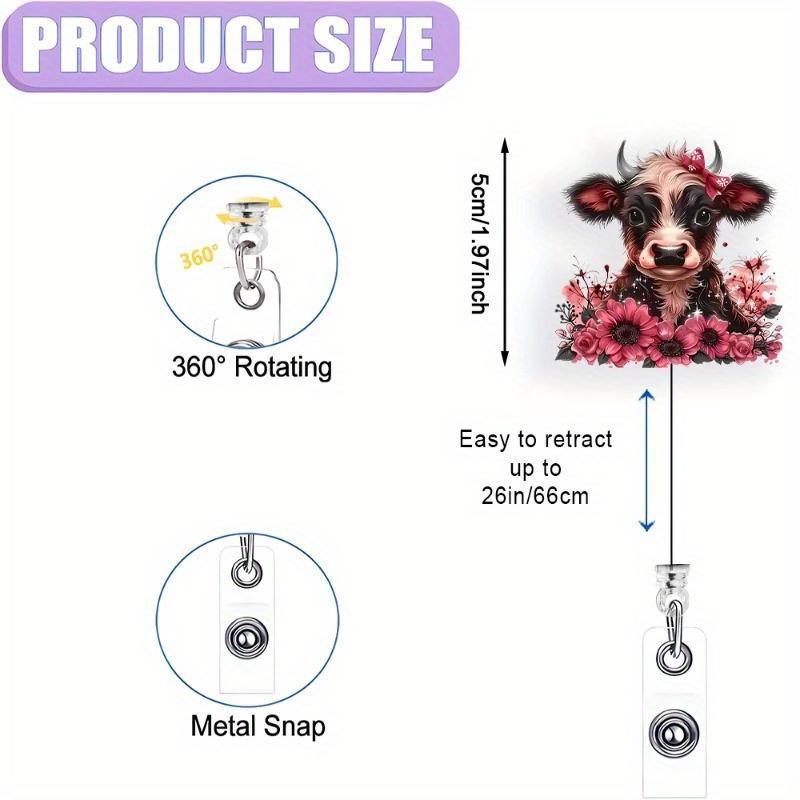 Flashing Flower & Highland Cow Badge Clip. Fun Christmas Accessory for Doctors and Professionals.