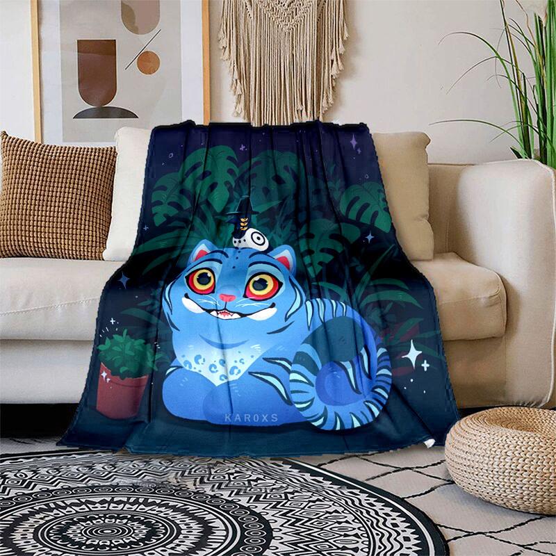 1pc Blue Tiger with HatCartoon Blanket,Portable Throw for Travel , All-Season Cozy Blanket,Ideal Gift for Christmas, BirthdaysPB064 100x150cm