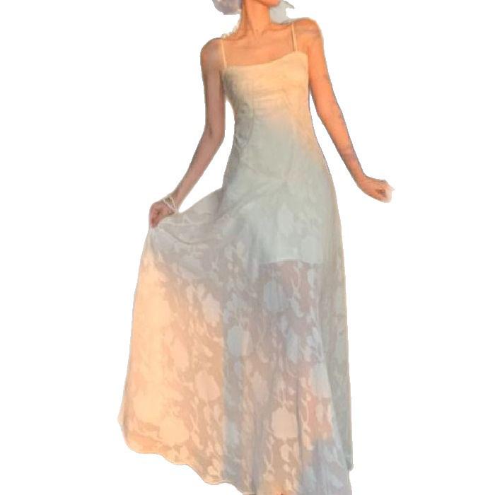 Women's Elegant Green Spaghetti Strap Waist-Cinching Mesh Dress - Summer 2026