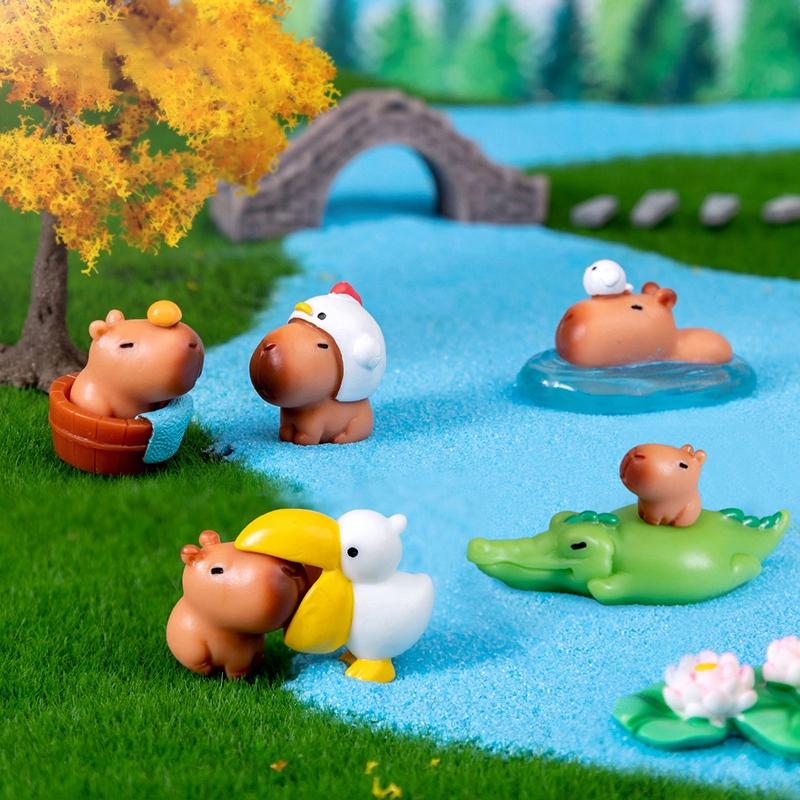 Mini Capybara Figure Ornament Desk Accessories Automotive Car Interior Ornament Resin Figure Miniature Model Animals Decoration