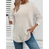 Women's Casual Long Sleeve Knit Hollow Stripe Round Neck Pullover T-shirt Top, Autumn Winter Fashion Top for Crossborder