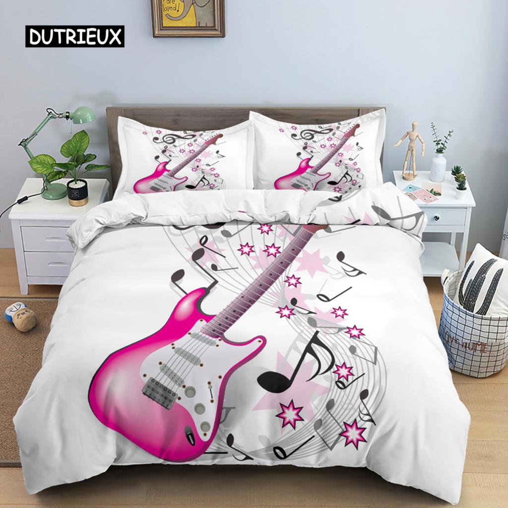 3D Potlač Posteľná Súprava Gitara Prikrývka pre Bábätká Deti s Obliečkou na Vankúš Prikrývka Hudobná Nota Polyesterová Prikrývka