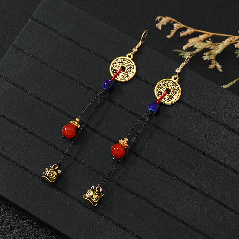 Niche Copper Coins, Fringed Earrings, Mountain Ghosts Spend Money On Long Earrings, Retro Personalized Antique Earrings.