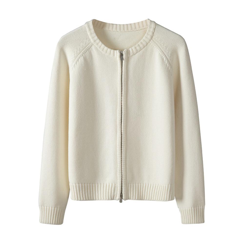 Women's Crew Neck Long Sleeve Knit Cardigan Regular Fit Casual Sweater for Autumn Spring