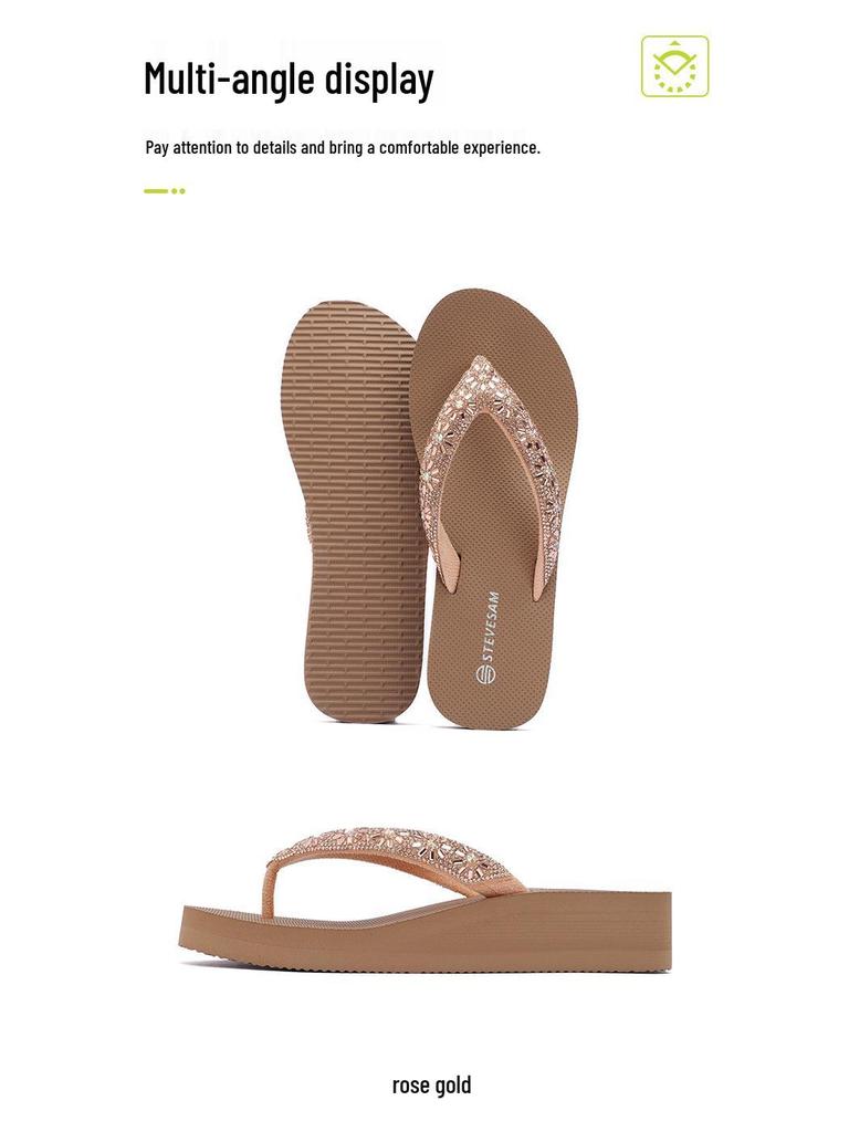 Dámské letní klínkové sandály s kamínky - Protiskluzové, Zvyšující výšku, Neformální plážové oblečení