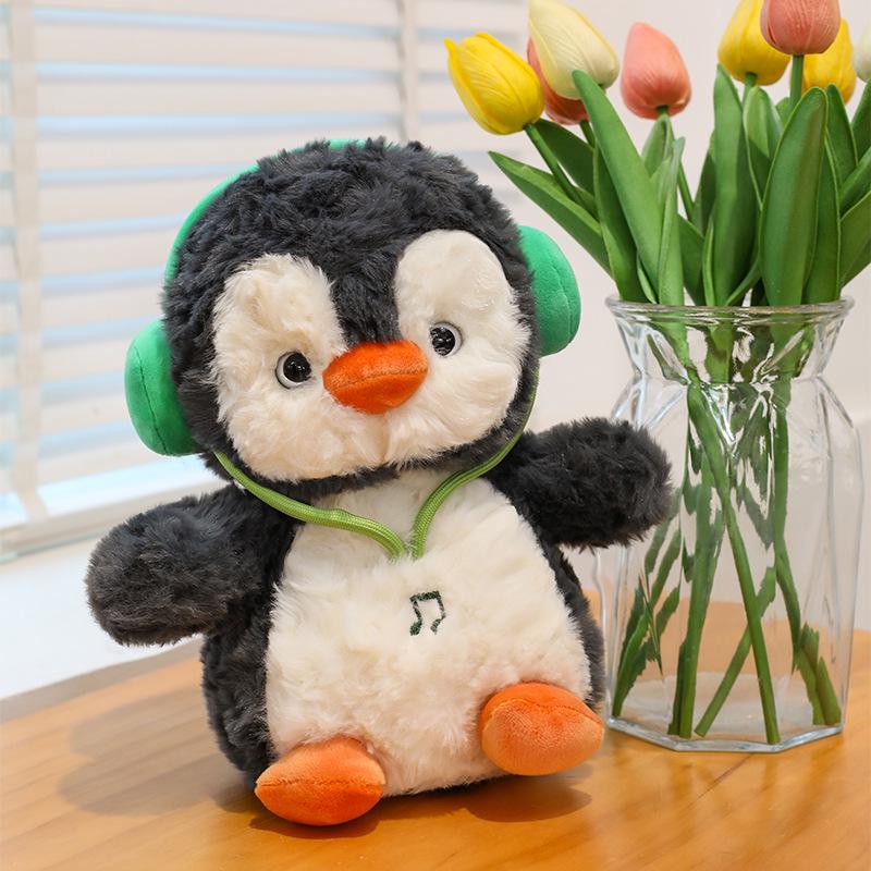 Chubby Penguin Plush Toy with Fun Headphones - Cute Cartoon Doll Gift for Girls