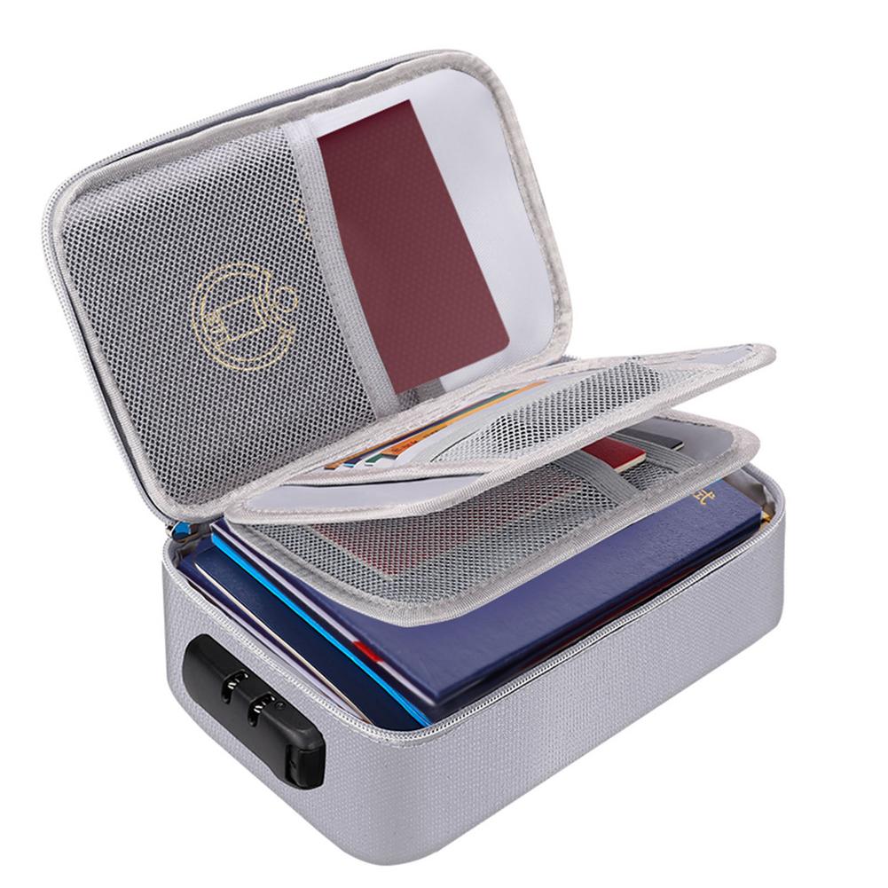 

File Bag Fireproof Waterproof 3-layer Document Bag With Lock File Safe Portable Travel Storage Pouch For Documents Mini Laptops серебряный серый