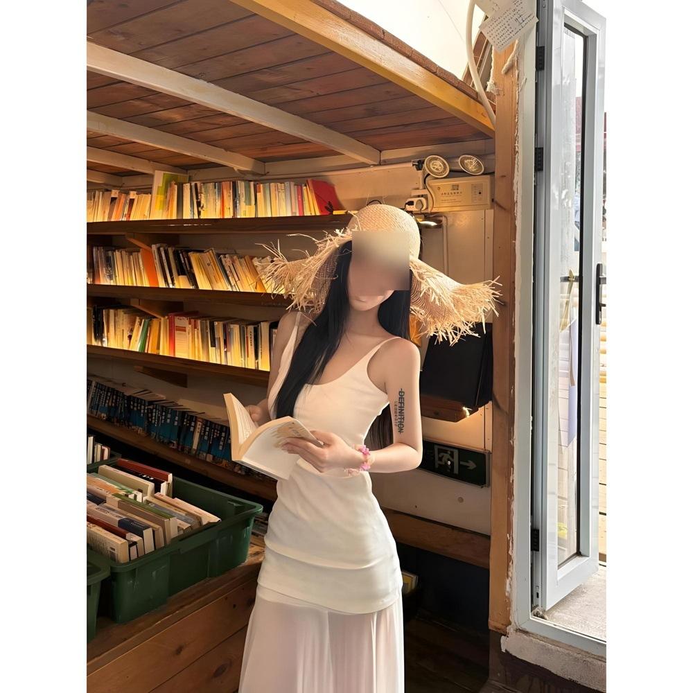 

Новое летнее платье-сарафан с сетчатыми вставками, женское нишевое темпераментное платье с завышенной талией, длинное платье с нежным ветром, бесплатная доставка XL- (recommended 110-60kg) белый