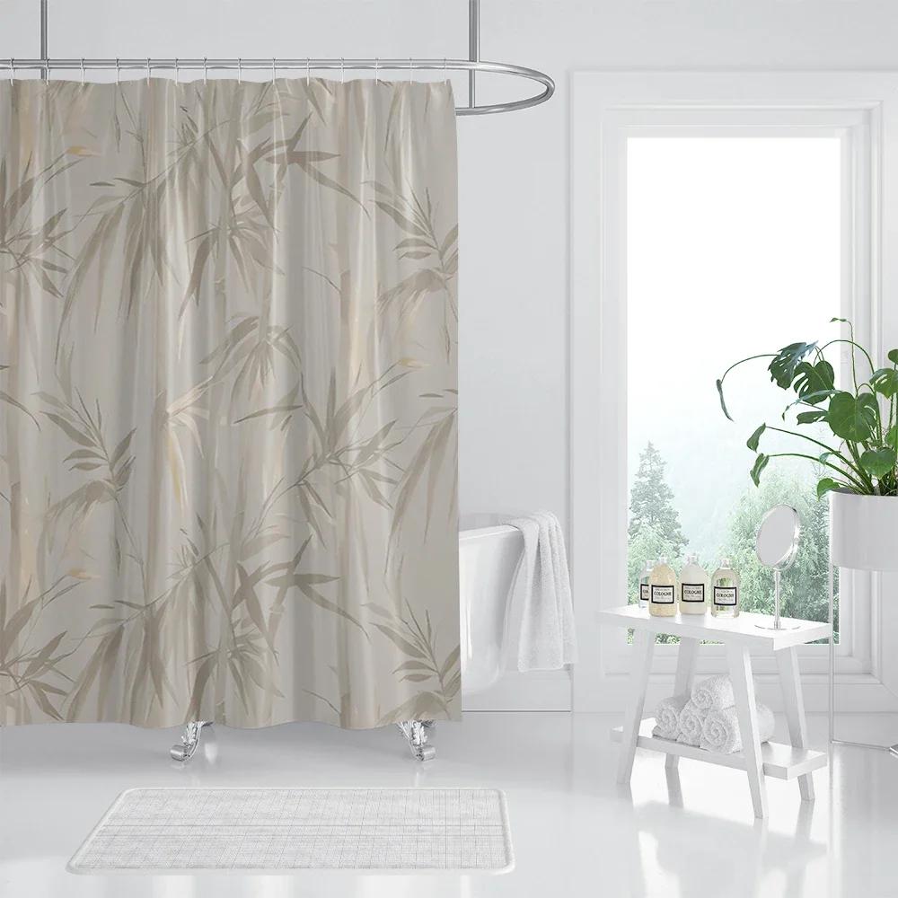Rose Gold Shower Curtain Pink Gold Tropical Leaves Modern Luxury Bathroom Shower Curtains Fabric Bath Curtain Set With Hooks