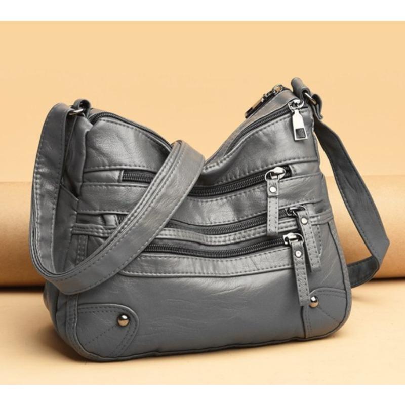 Shoulder bag women's foreign trade new fashion versatile double-layer messenger bag Korean version large-capacity washed leather small bag