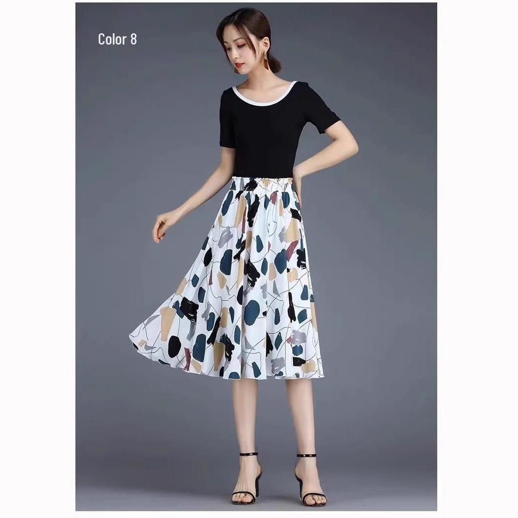 Women's Plus Size High Waist A-Line Chiffon Skirt with Four-Way Stretch and Pleated Design, Suitable for All Seasons 2023