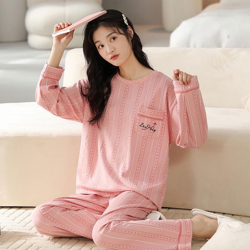 Ensemble Pyjama Automne/Hiver pour Femme: Coton à manches longues, Style coréen, Design mignon de dessin animé d'ours au thé au lait
