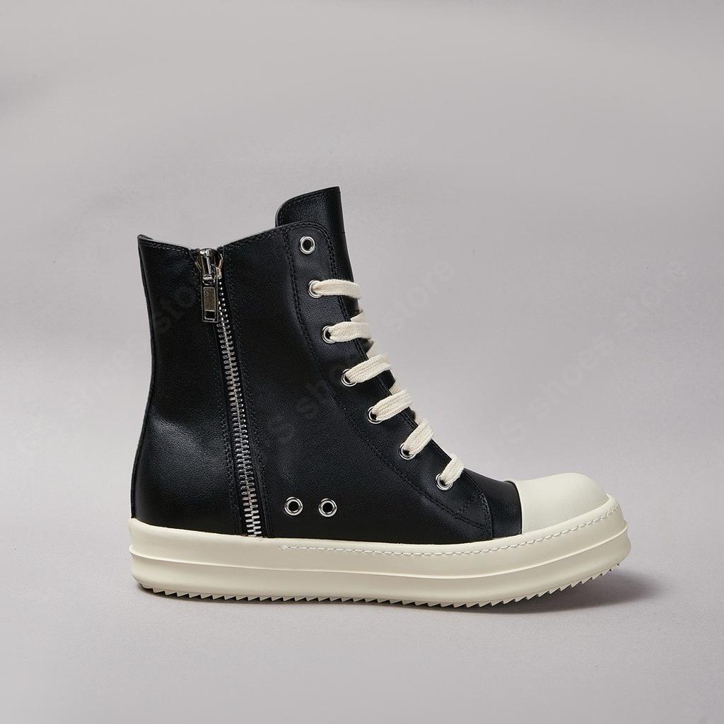 Brand Ro Shoe Men High Top Shoes Black Leather Sneakers Cowhide Women Boots Luxury Casual Sneaker Laces Zipper Flat Ankle Boot