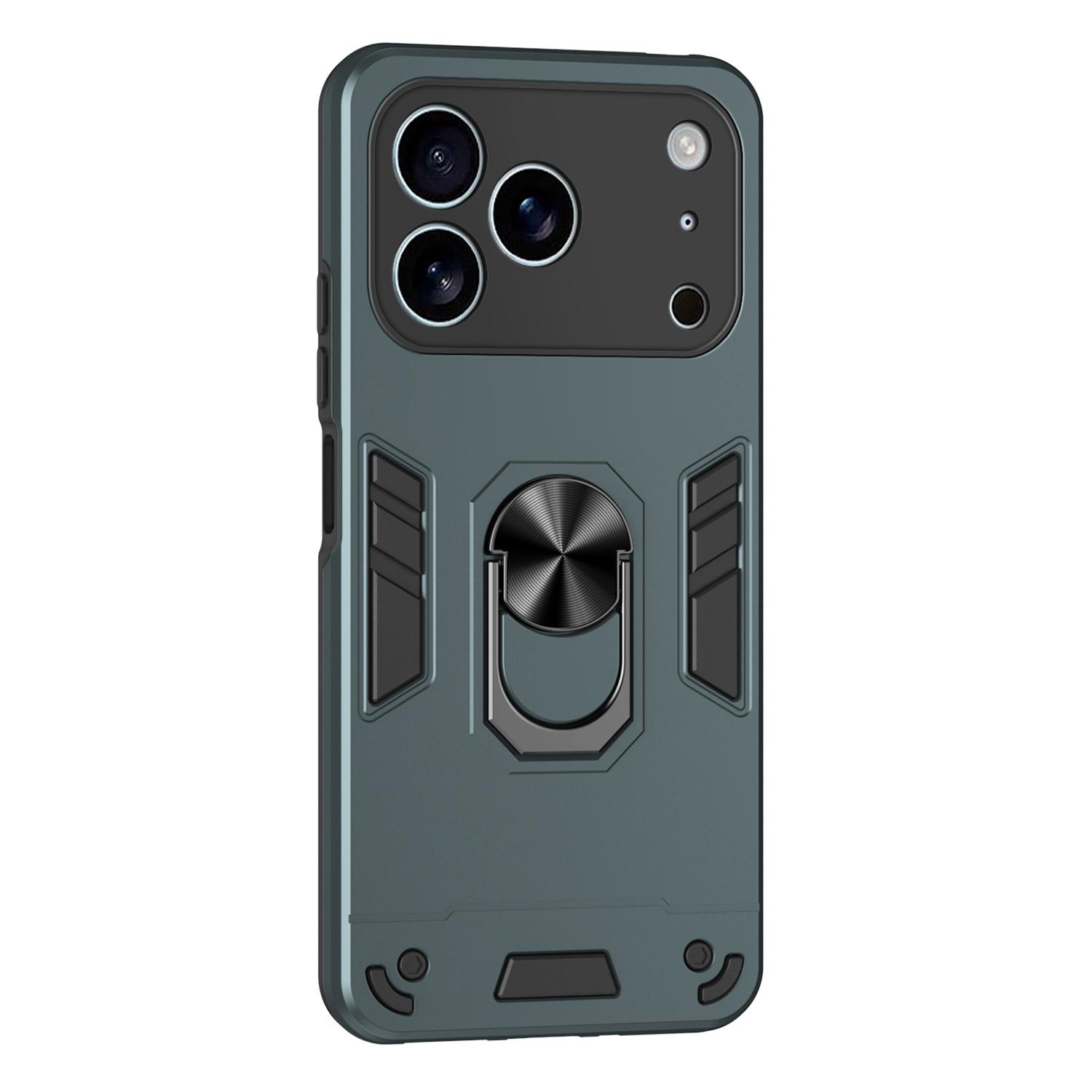 

For iPhone 17 Pro Case PC + TPU Drop Defend Phone Cover with Ring Kickstand