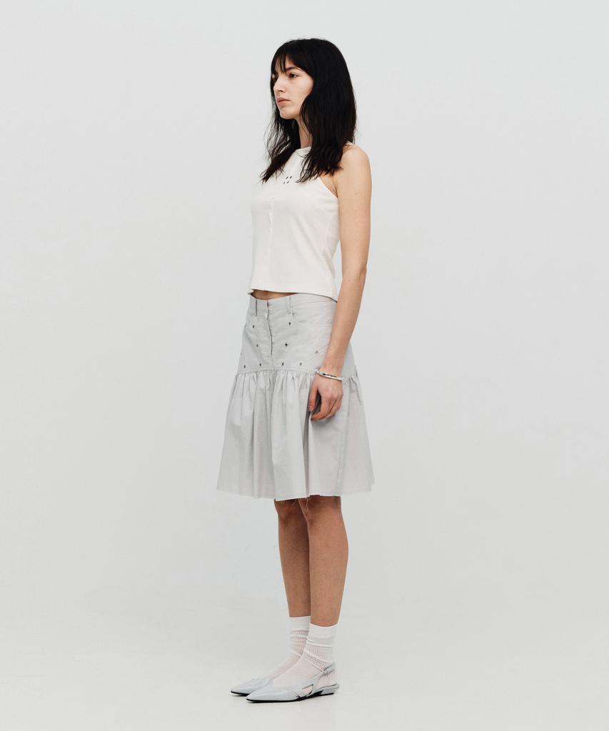 Sillot Low Cut Eyelet Shirred Midi Skirt (Light Gray)