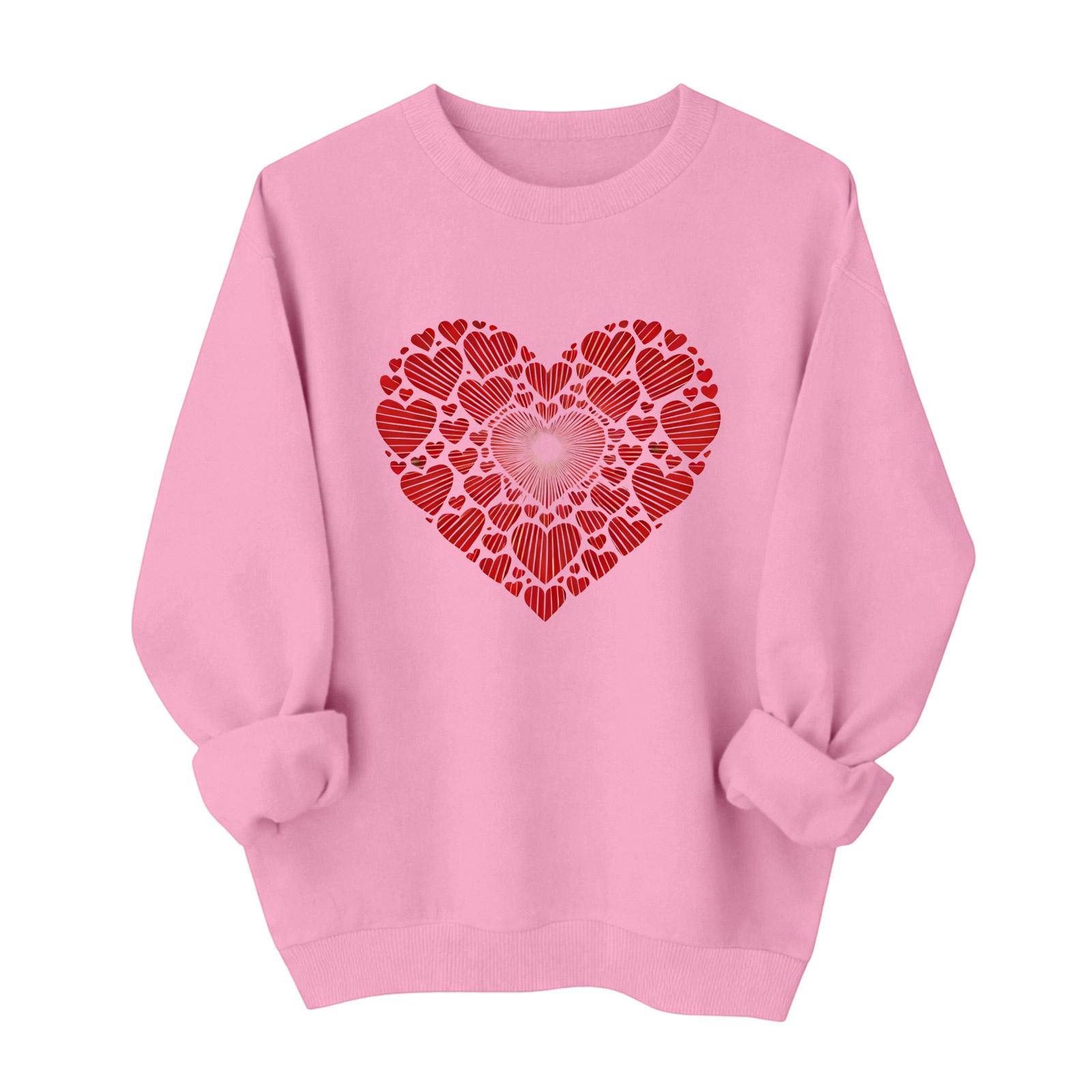 

Valentines Sweatshirts For Women Love Heart Graphic Pullover R-neck Long Sleeve Tops Valentine s Day Sweatshirt XL кавун червоний колір