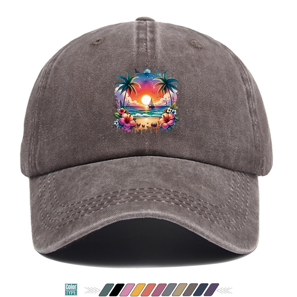 Pc Pcs Tropical Palm Tree Print Baseball Cap with Coconut Tree Adjustable Duckbill Hat Suitable for Beach Outdoor Music Fes