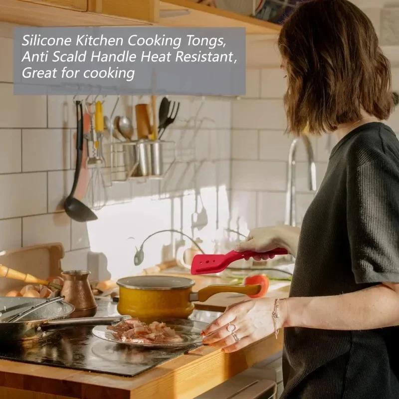 Multipurpose 2 in 1 Silicone Clamp Spatula,Omelette Spatulas Fried Steak Clamp Flipping Fish Gripper Bread Clip Kitchen Tools