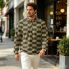 Men's Fall Casual Outdoor Knit Pullover Long Sleeve Collared Top with Pocket, Printed