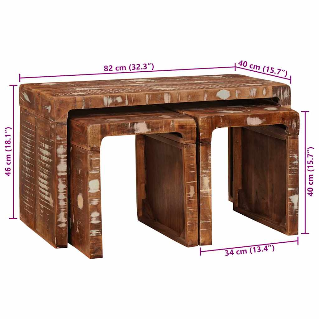 Nesting Table Set 3 Pcs Brown Solid Upcycled Wood