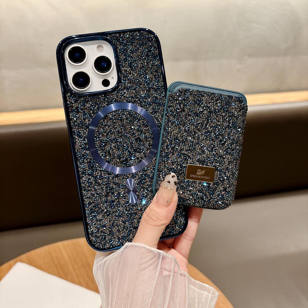 New Diamond Magnet for Apple 16 ProMax Phone Case for IPhone 15 Card Pack for Samsung S25 Ultra Plated Case