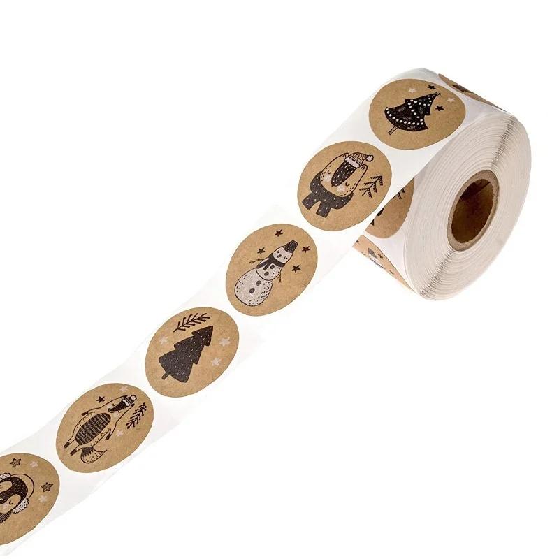 500pcs/roll Round Christmas Animal Stickers Envelope Seal Sticker Party & Holiday DIY Decorations