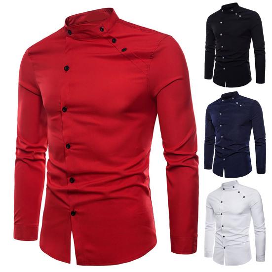 Chemise homme couleur unie simple boutonnage coupe slim double patte de boutonnage printemps t-shirt pour un usage quotidien