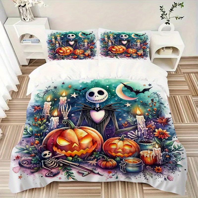 3pcs Nightmare Before Christmas Jack Bedding Set - Includes Quilt Cover and Pillowcases, Suitable for All Seasons, Machine Washable - Ideal Gift