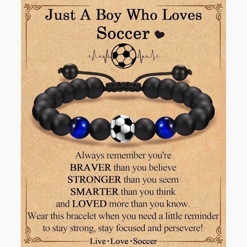 Verstellbares Sportarmband für Herren: Fußball, Baseball, Basketball Perlen mit Tigerauge-Steinen - Geschenk für meinen Sohn