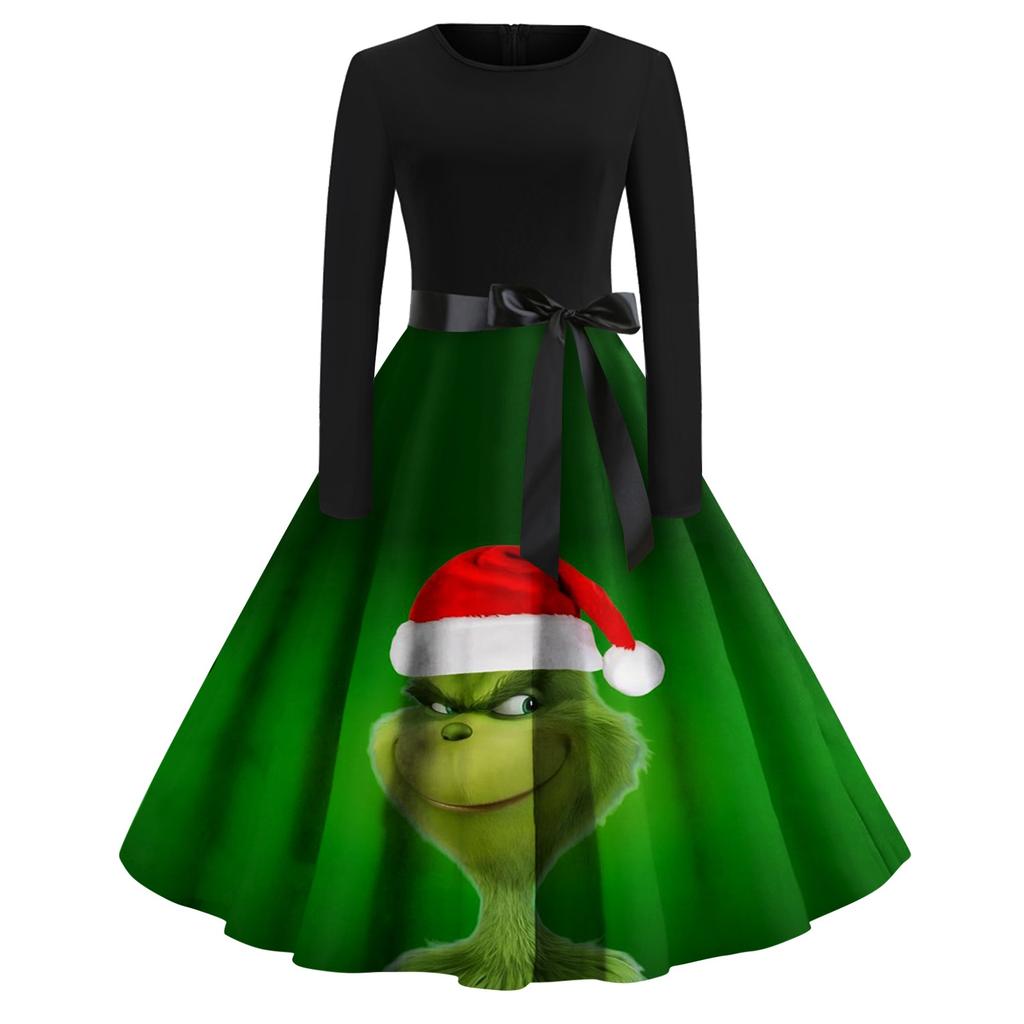 Dame Mote Rund hals Juleprint Langermet Hverdagskjole