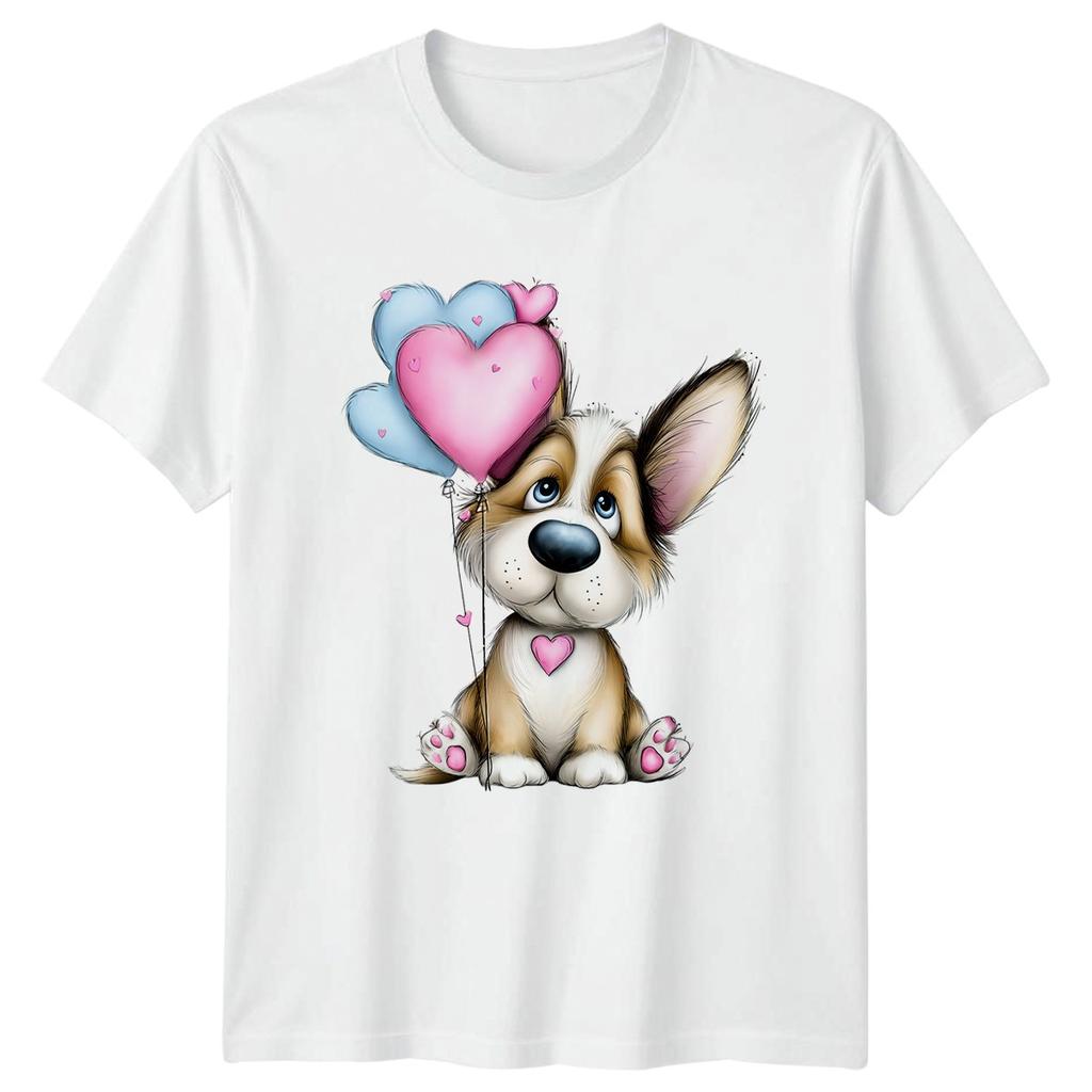 Cucciolo Con Palloncini a Forma di Cuore Cani T-shirt Unisex Unisexs Tee Grafica Unisex Top