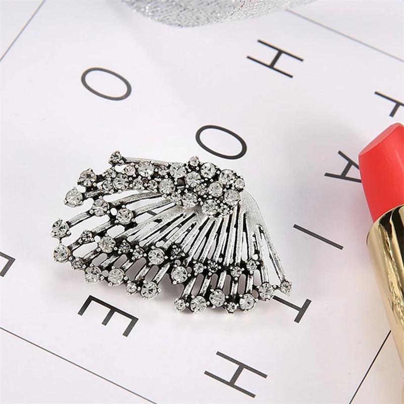 Wedding Jewelry 2 In 1 Antique Silver Color Crystal Women Stud Earrings Hollow Wings Hiphop Ear Accessories Bohemian Asymmetrical Female Earrings