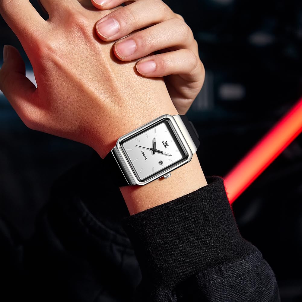 OPK Quartz Watch with Date Easy to Classic Silicone Suitable for and Other White Men's Display, Waterproof, Read, Stylish, Design, Band, School, Work,