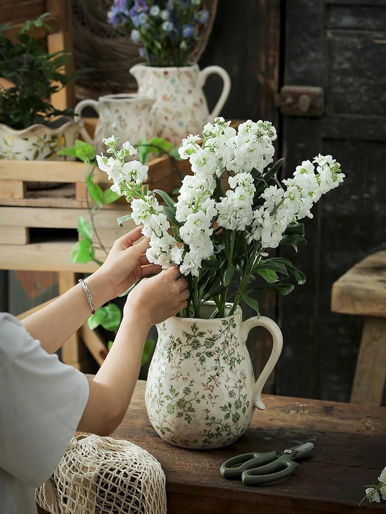 Vase Kettle Shape Ceramic Desktop Ornament Living Room Flower Arrangement Hydroponic Utensils Creative Retro Pastoral High Sense