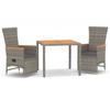 VidaXL 3-piece Garden Dining Set Grey Cushions Resin Wicker, Dining Set, Dining Set 3157555