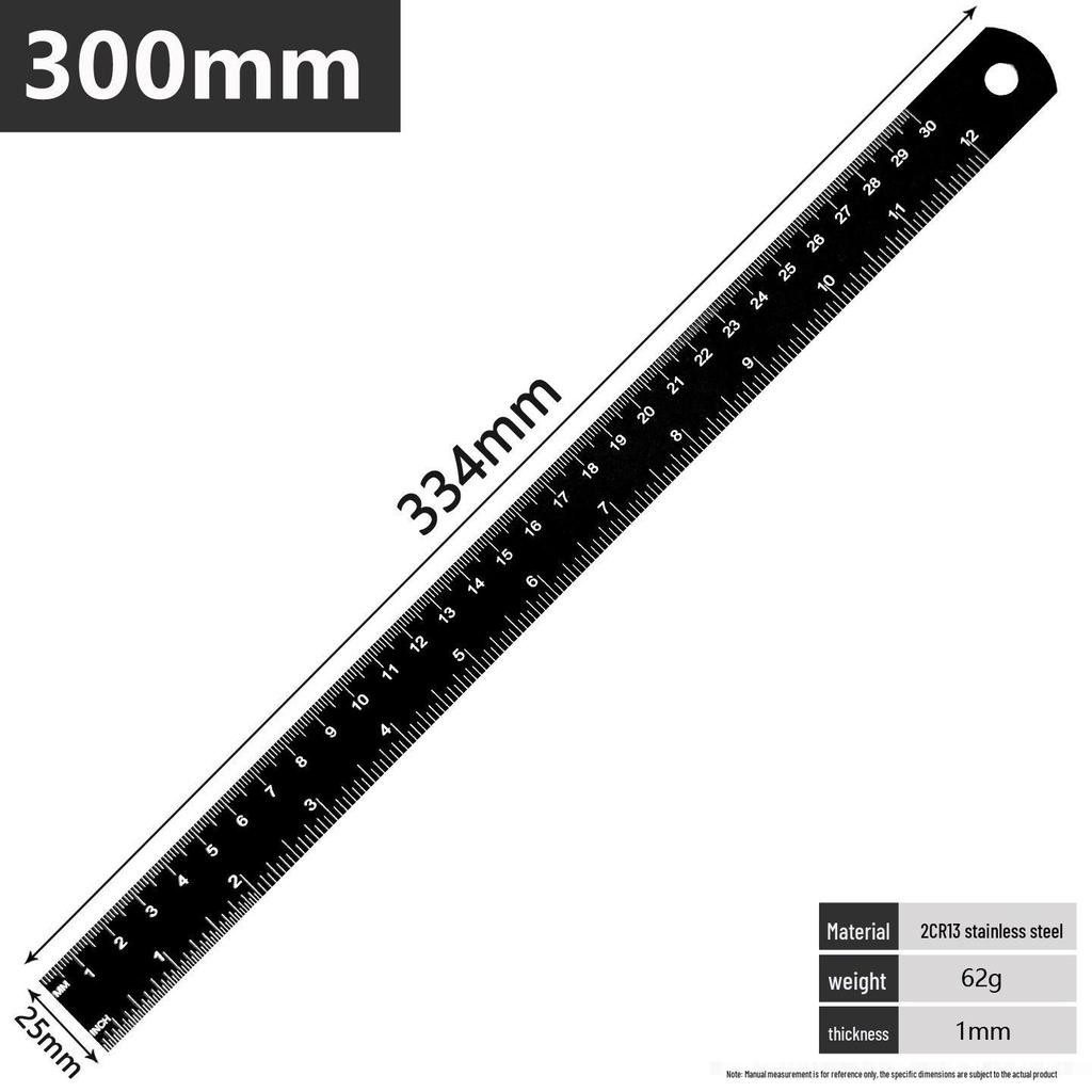 Black Stainless Steel Ruler, 15/30cm Dual Scale, Metric & Imperial, Ideal for Woodworking, Try Square Marking & Drawing.