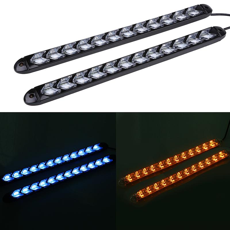 Flexibilné LED denné svietenie do auta Vodotesné šípkové blikače Výstražné svetlá Biely/Jantárový pásik Smerové svetlá