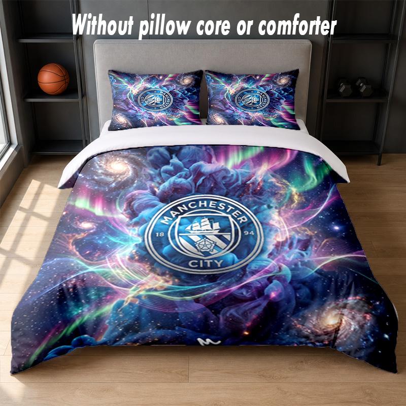 Manchester City Design Bett Bettwäsche Set 1 Bettbezug + 2 Kissenbezüge Weich Atmungsaktiv Haushalt Bettwäsche
