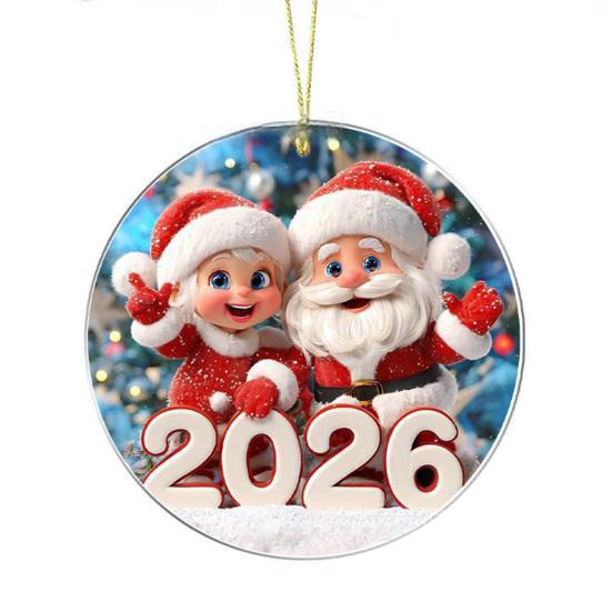 Christmas Santa Ornament 2026 Round 2D Acrylic Santa Claus Christmas Tree Ornament for Holiday New Year Home Decor