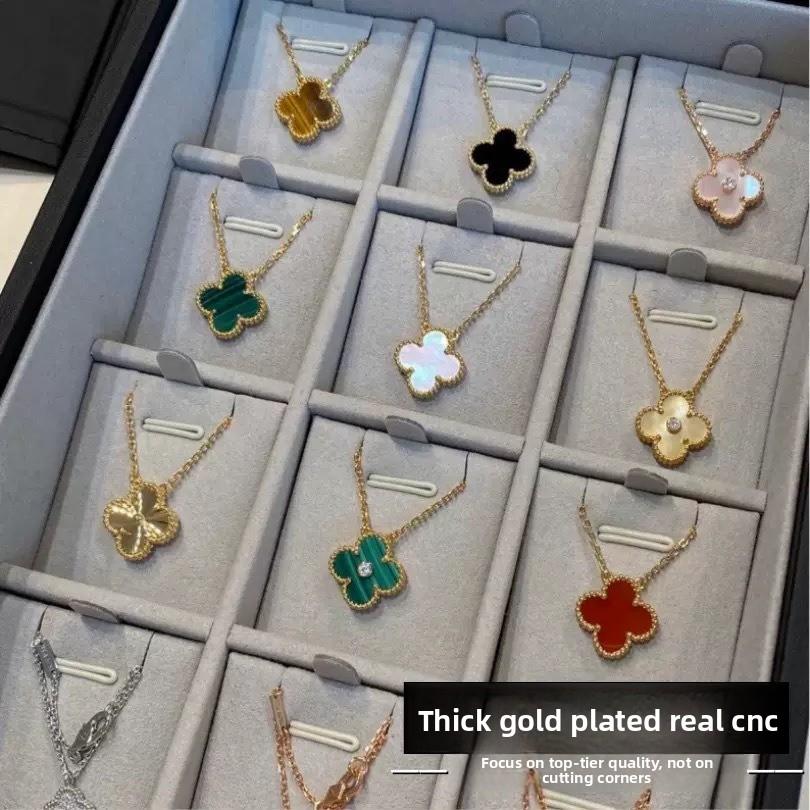 High-quality Four-leaf Clover Necklace 18K Natural Mother-of-pearl Rose Stone Light Luxury Necklace for Girlfriend