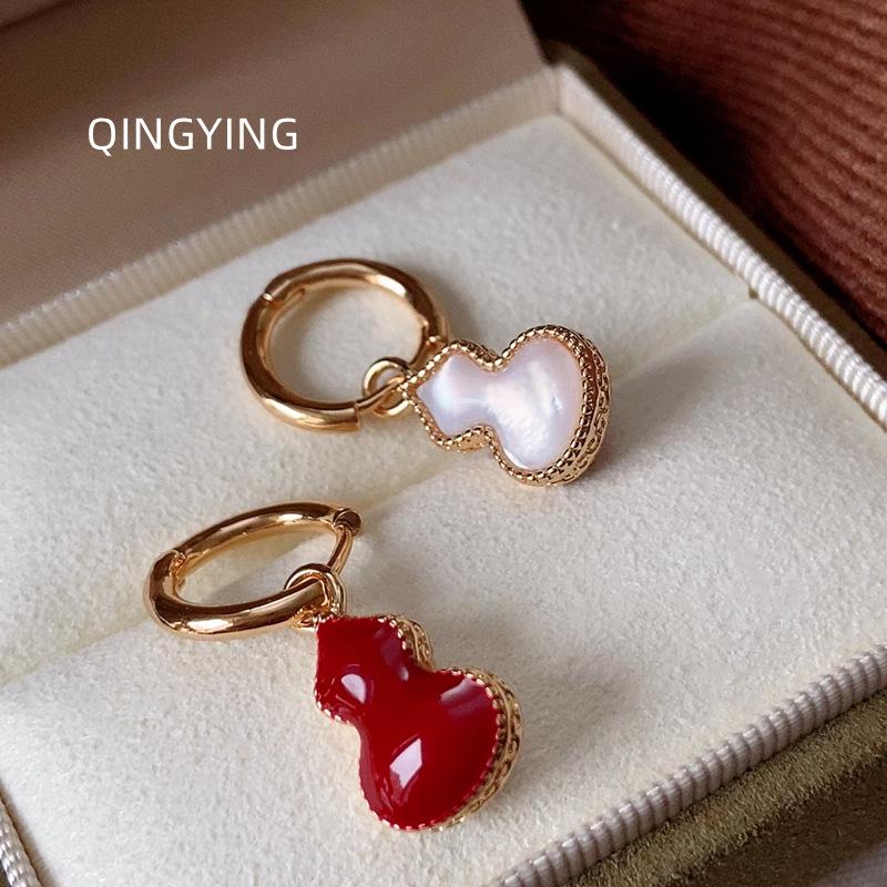 Red Double-Sided Húlu Mother-of-Pearl Convertible Earrings – Niche Luxury Ear Jewelry for Women