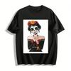 Day of the Dead Sugar Skull Girl Print Off Shoulder Top Retro Folk Style Casual Slim Fit Blouse Pure Cotton T-shirt