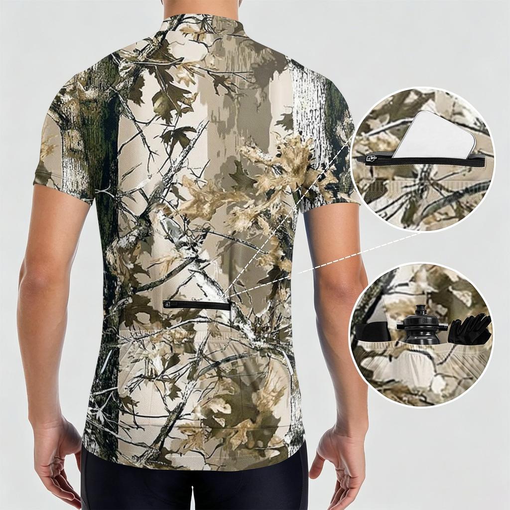 Herren Rundhals Kurzarm Radtrikot Atmungsaktiv Schnelltrocknend Leicht Reißverschluss Vorne Sportshirt für Outdoor-Fahrten