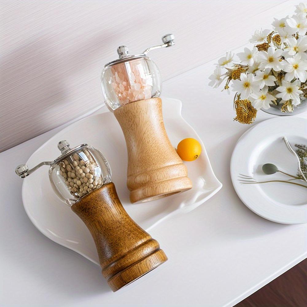 2 Ein Licht/Dunkles Gummiholz Manuelle Pfeffermühle Luxus-Set, Keramisches Mahlwerk Wiederverwendbare Gewürzflasche Küche, Restaurant Zuhause Meersalzmühle