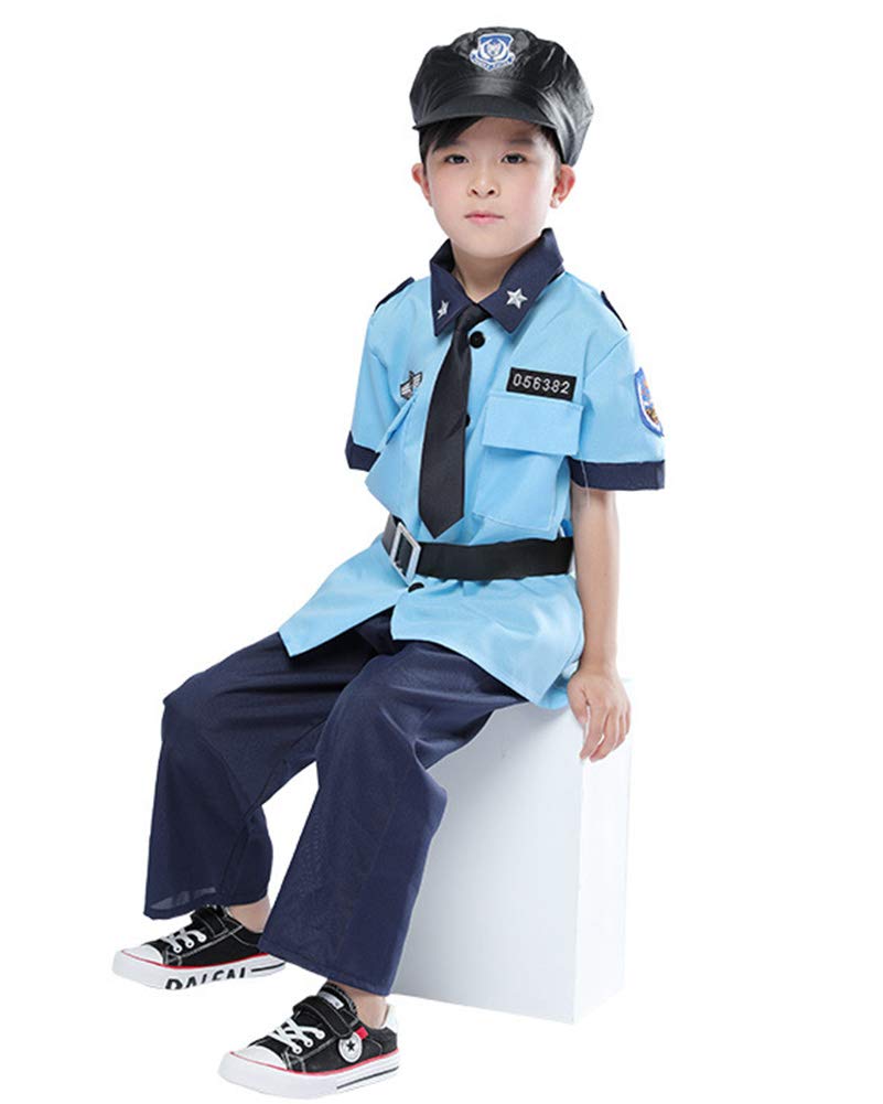 KIRI Kids Police Officer Cosplay Costume for Halloween, Boys' Police Uniform, Size Small, Blue